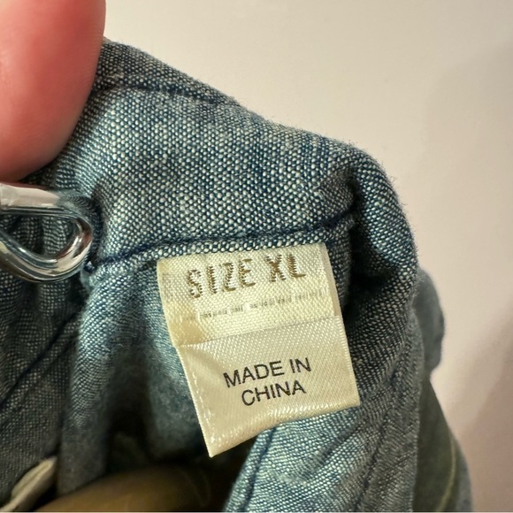 Diesel  Denim Buttondown Longsleeve Shirt Band Collar Chest Patch Mens Size XL - Picture 9 of 12